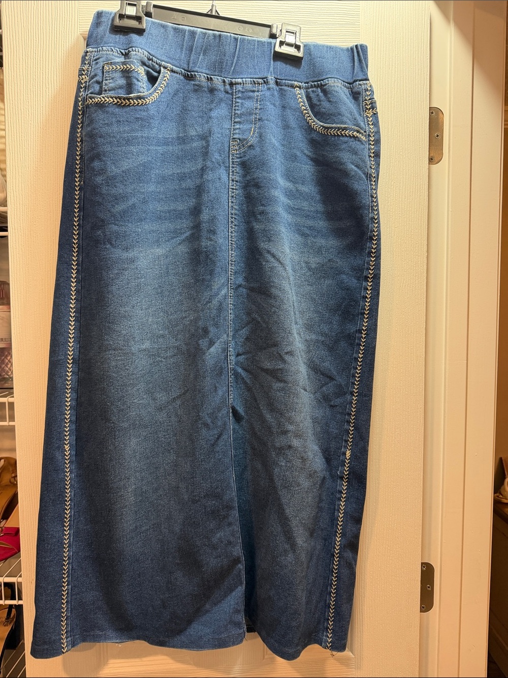 Blue Denim Jean skirt with Side Stitch Detail